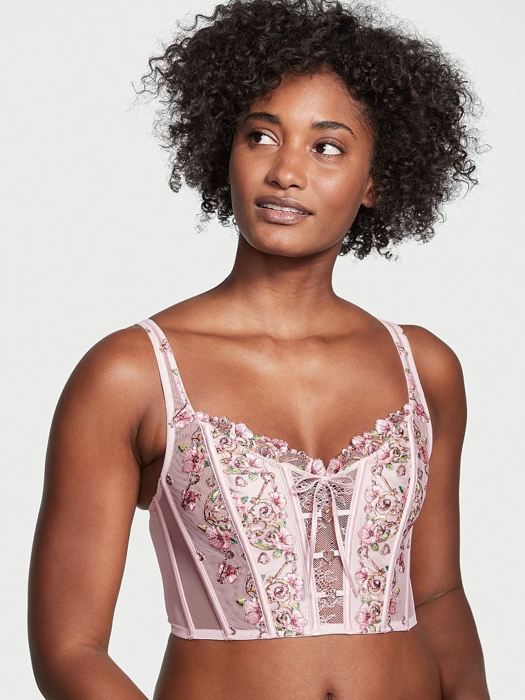 Unlined Floral Heart Embroidery Corset Top