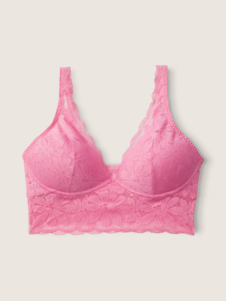 Lace Lightly Lined Plunge Bralette - PINK