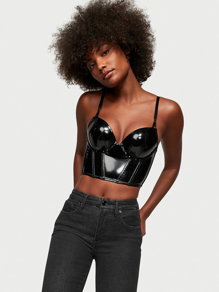 Midnight Affair Faux Patent Leather Push-Up Corset Top