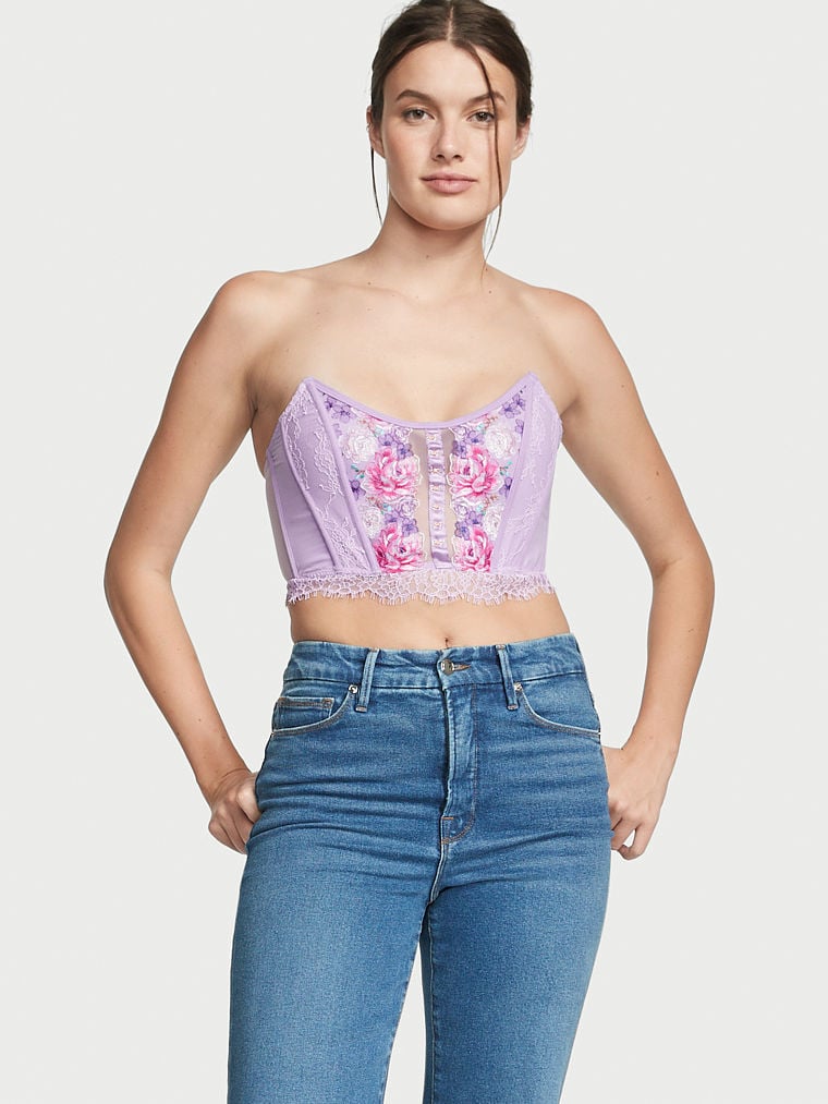 Floral Embroidery Strapless Corset Top