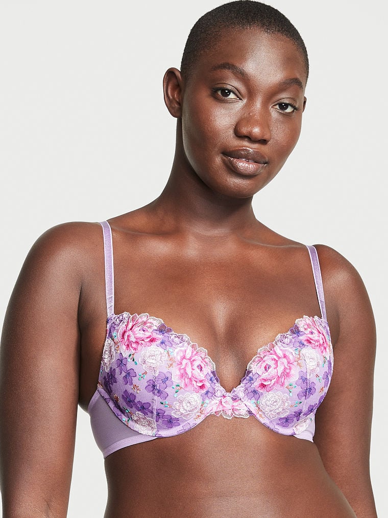 Buy Floral Embroidery Push-Up Bra in Jeddah