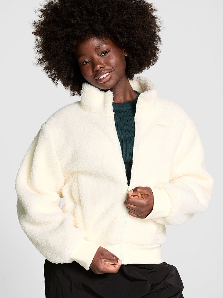 Buy PINK Plush Teddy Cropped Coat online in Jeddah Victoria s Secret KSA