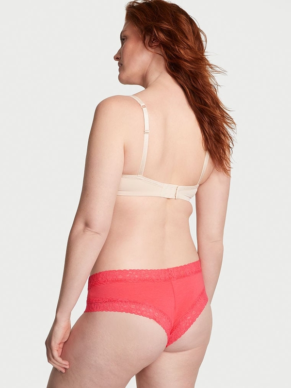 Lace Waist Ribbed Cotton Cheeky Panty