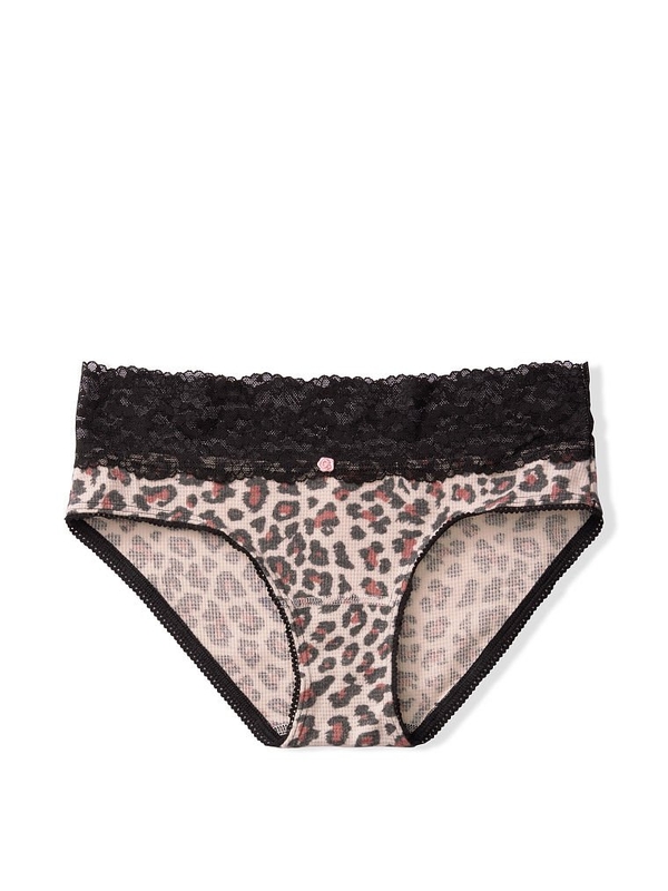 Lace Waist Cotton Waffle Hiphugger Panty
