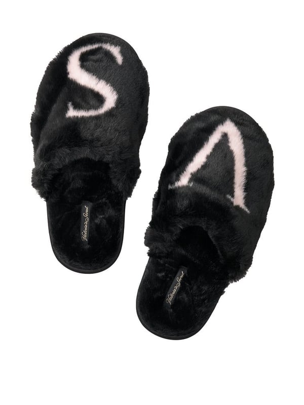 Faux fur cheap slippers black