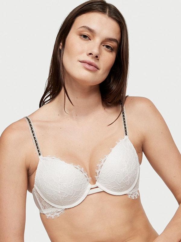 Shine Chain Strap Lace Push-Up Bra