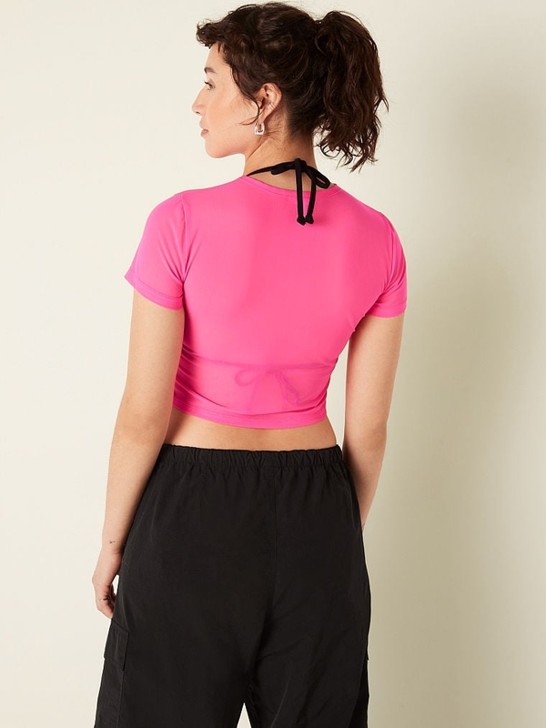 Neon pink mesh crop top clearance