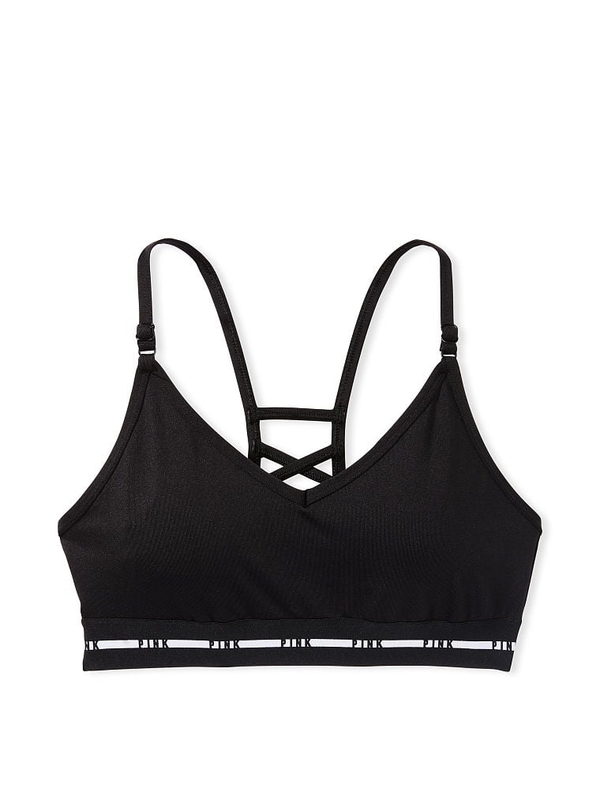 Buy Victoria's Secret Pink NEW Logo Ultimate Push Up Strappy Sport Bra  Color Black Logo (XSmall) at