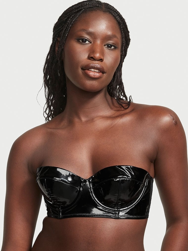 Buy Faux Patent Leather Strapless Longline Balconette Bra in Jeddah