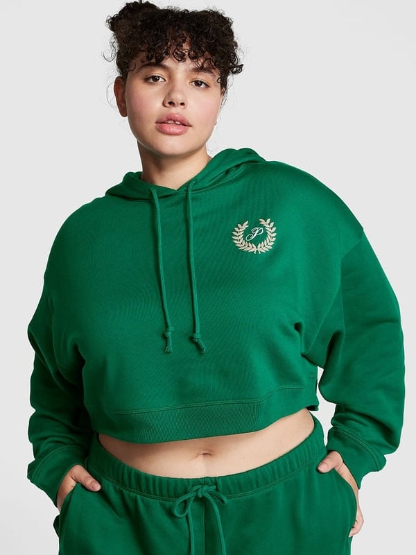 Green cropped store champion hoodie