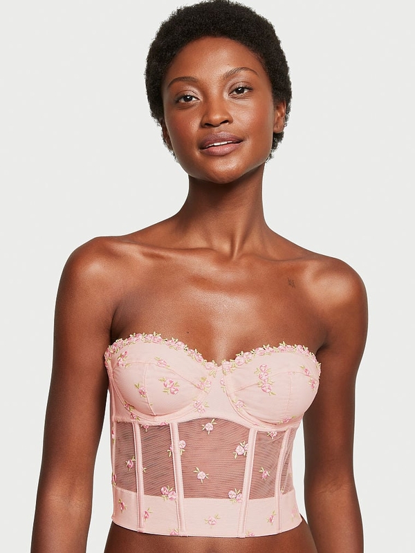 Buy Rosebud Embroidery Unlined Strapless Plunge-Back Corset Top in Jeddah
