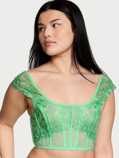Dream Angels Floral Embroidery Cap-Sleeve Corset Top